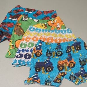 Kids Tractor & Fruit Print Cotton Boxer Briefs - Blue, Green, Orange - 12 Years